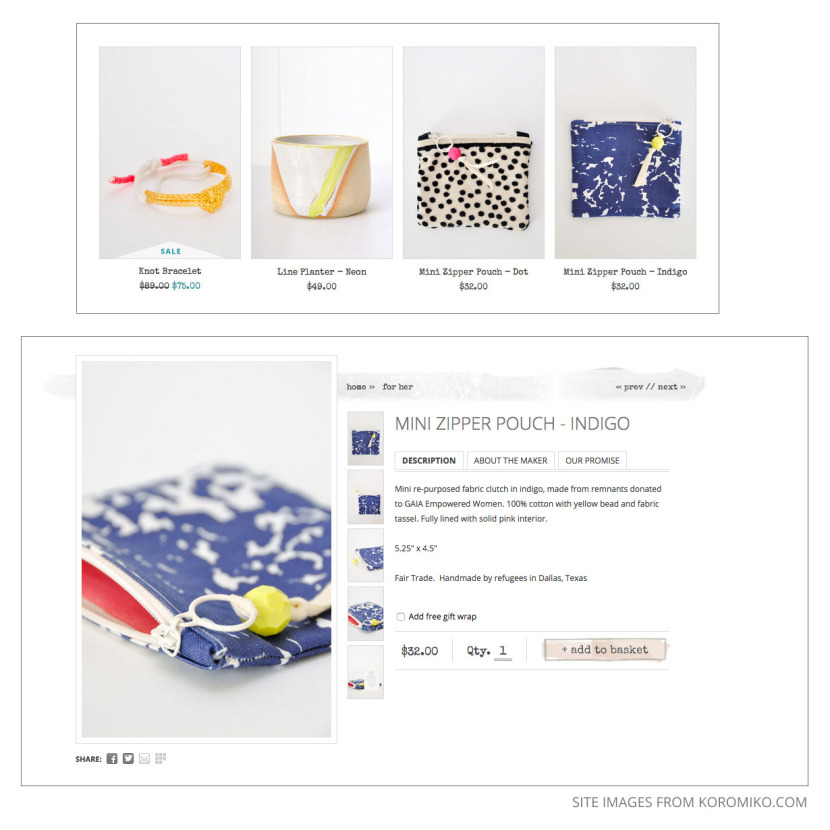 consistent grid images with detail on product page