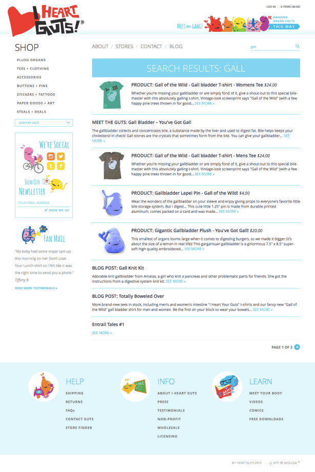 I Heart Guts search results page design