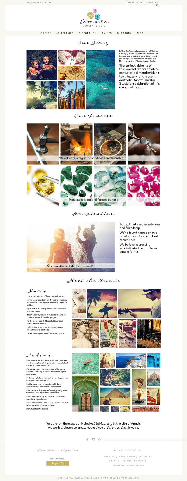 Amata Jewelry Studio about page design