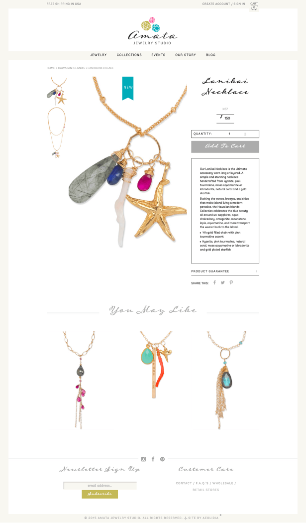 Amata Jewelry Studio item page design