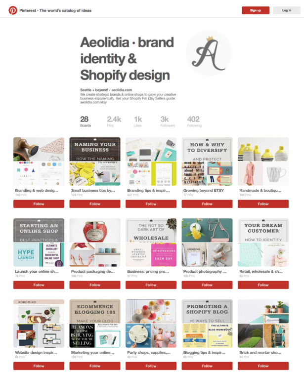 Aeolidia pinterest profile: market your creative business using Pinterest