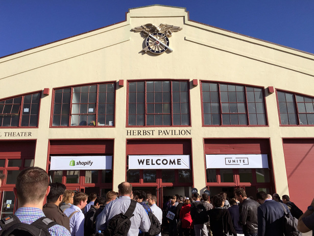 Waiting for the doors to open at Shopify Unite