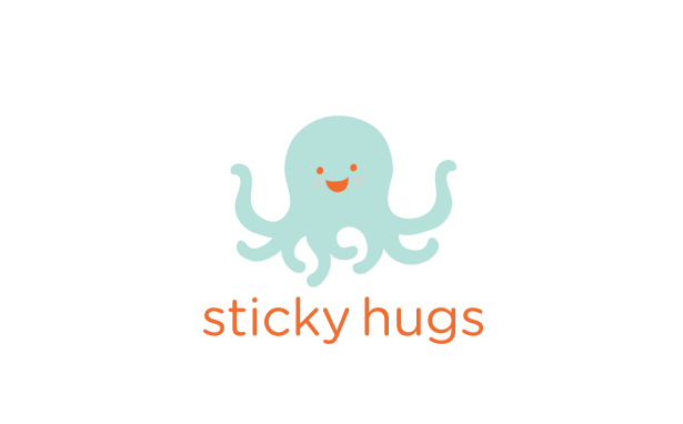 The Sticky Hugs logo is a happy octopus, ready to hug you