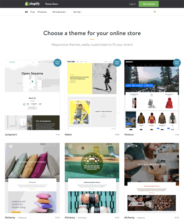 Screen shot of the Shopify theme store