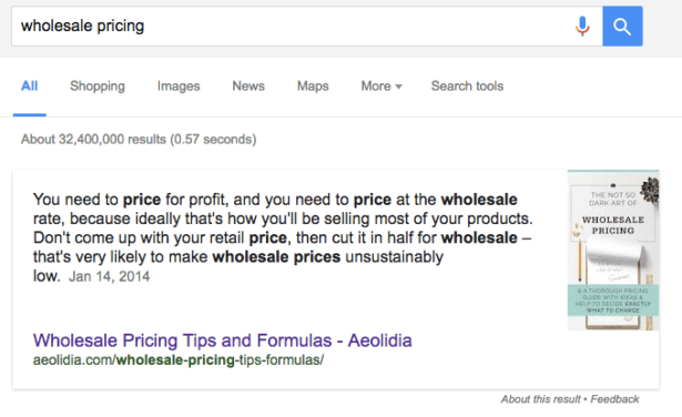featured snippet in search