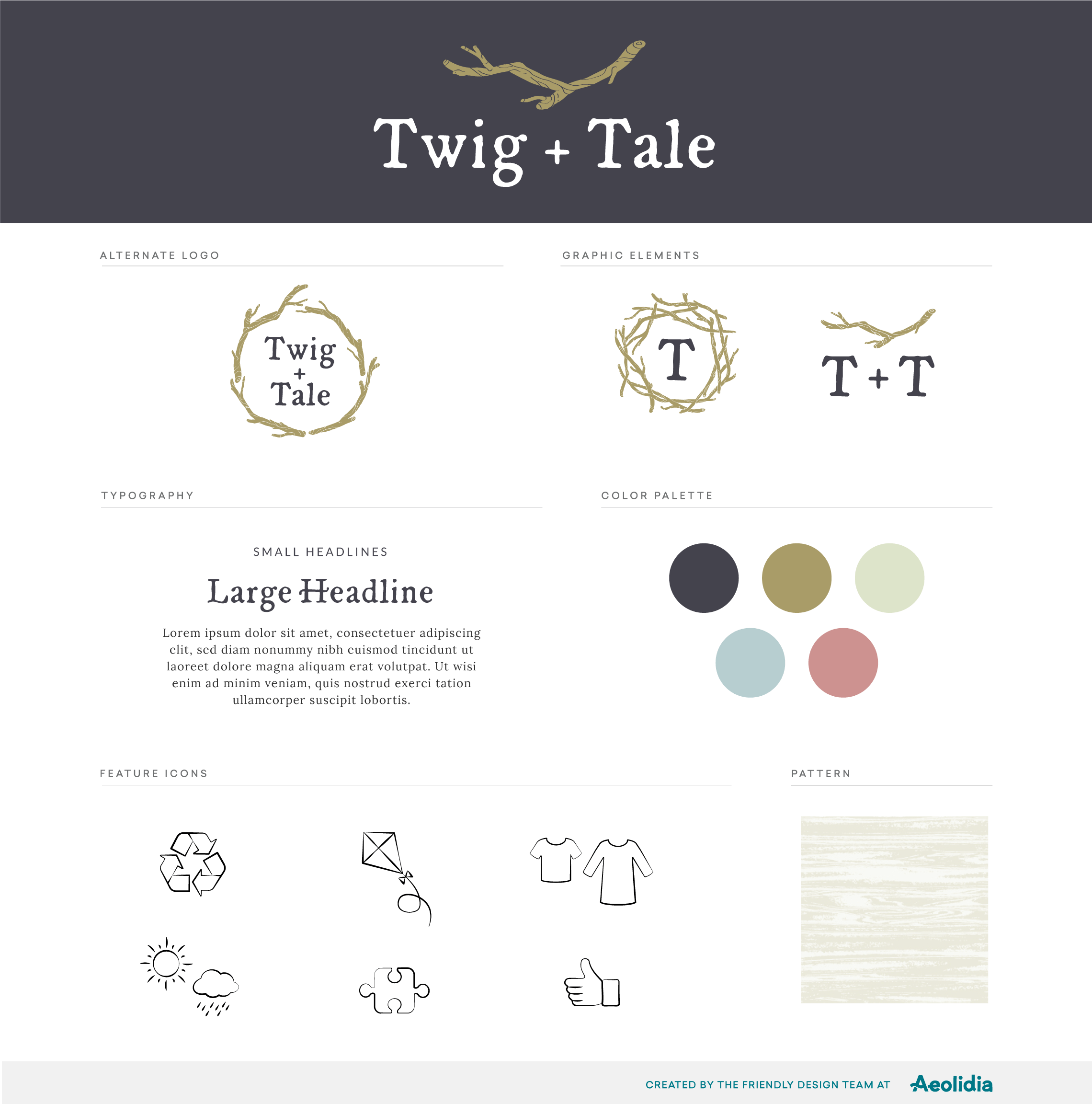 logo and brand identity for Twig & Tale, a clothing pattern sewing shop