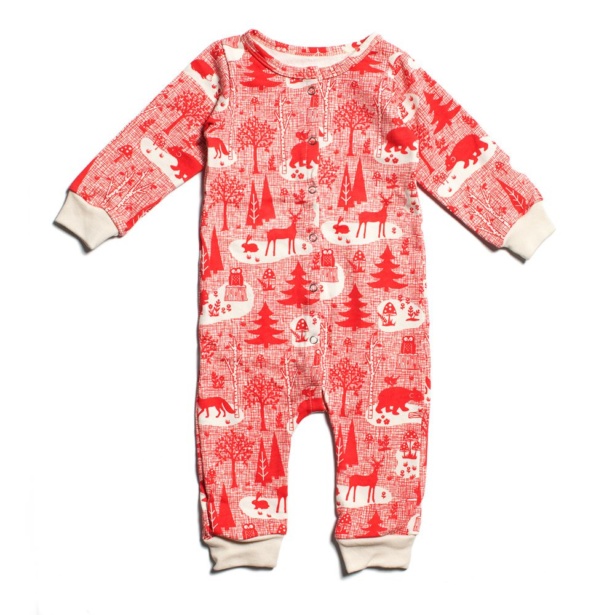 Organic Cotton Red Forest Winter Romper at Wild Dill