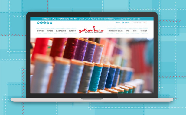 Gather Here custom Shopify site for a sewing studio