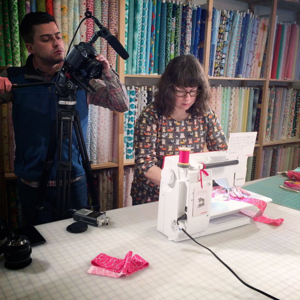 Filming a sewing tutorial. Photo © gather here.