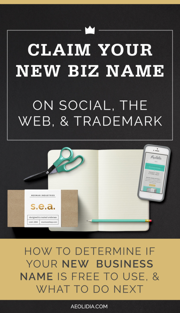 How to trademark a business name, when to hire an attorney, and how to claim your name by buying a domain name and claiming social media handles.