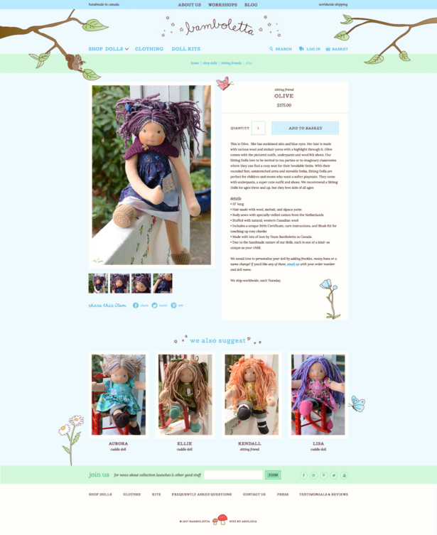 Bamboletta website design for a maker of handcrafted dolls.