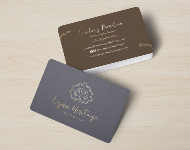 Cajun Heritage business cards for a jewelry brand