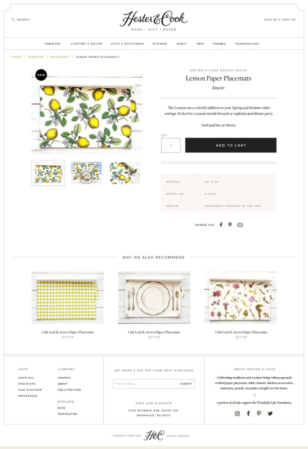 hester and cook product page shopify redesign