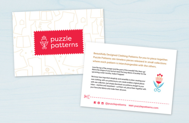 Puzzle Patterns logo and brand identity design for a maker of clothing patterns.
