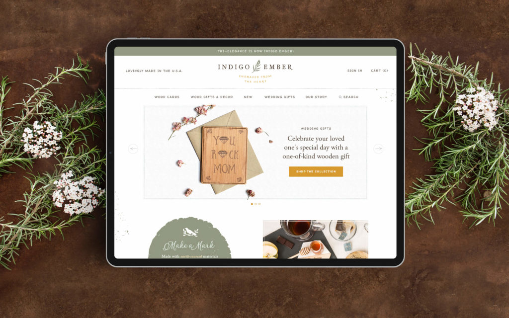 Custom Shopify website design for an engraved wooden gift brand.