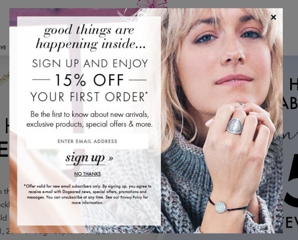 jewelry designer email popup incentive