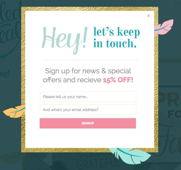 cute shopify email popup example from tickled teal