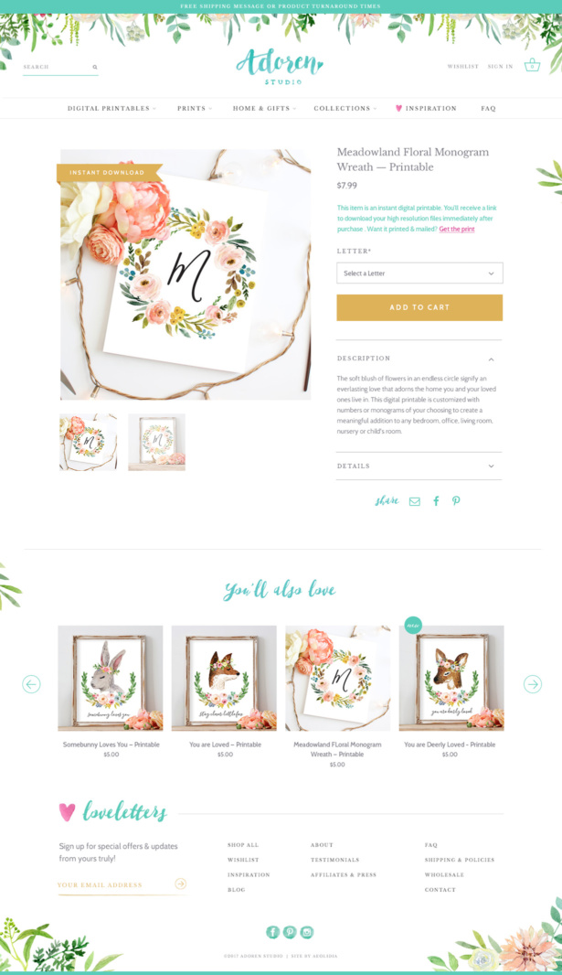 Shopify product page design for a stationery brand