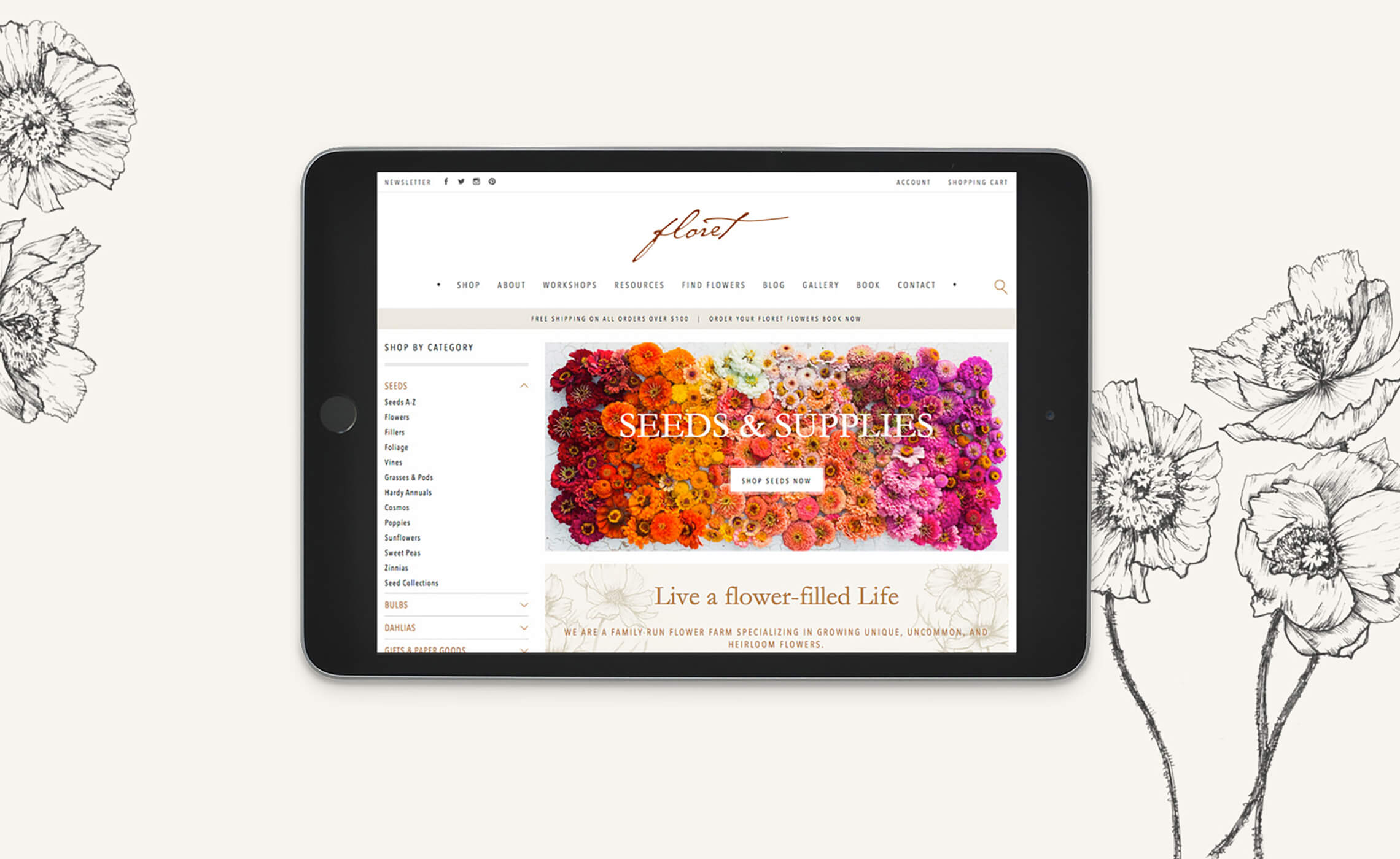 Floret - a strategic Shopify and WordPress integration for a flower farm.