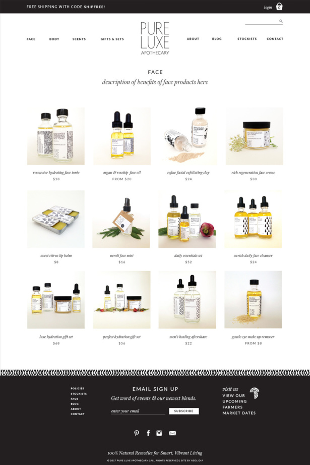 Shopify category page design for an apothecary business