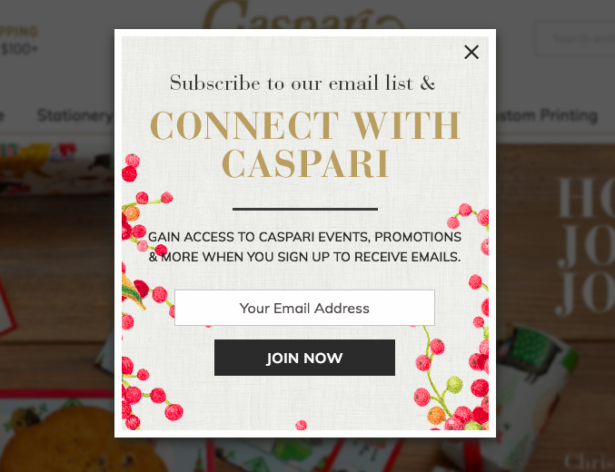 caspari ecommerce email newsletter popup box copy