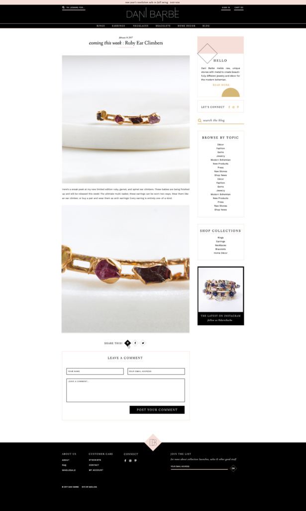 shopify blog design example jewelry business