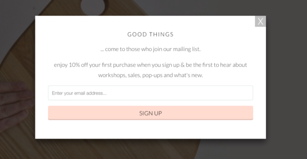good things email pop up copy discount