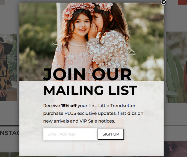 little trendsetter ecommerce email popup discount copy