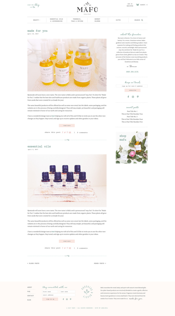 shopify blog design example skincare business