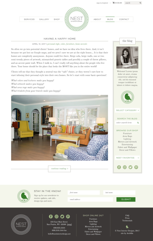 shopify blog design example interior design business