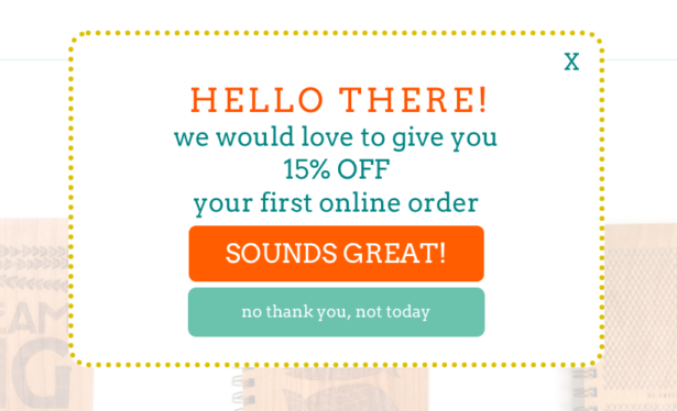noon design shop email pop up discount copy