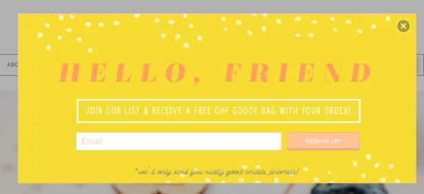 oh hello friend ecommerce email popup free gift copy