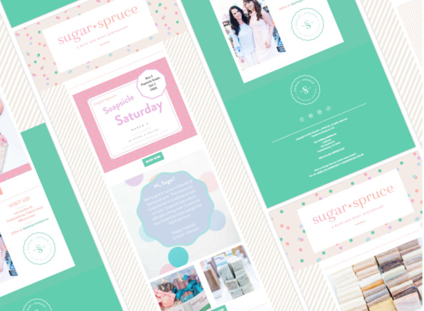 Sugar + Spruce newsletter template design for a bath and body apothecary
