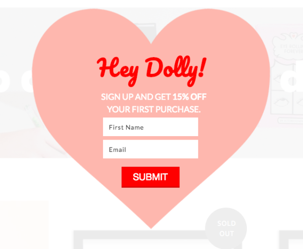valfre ecommerce email popup call to action