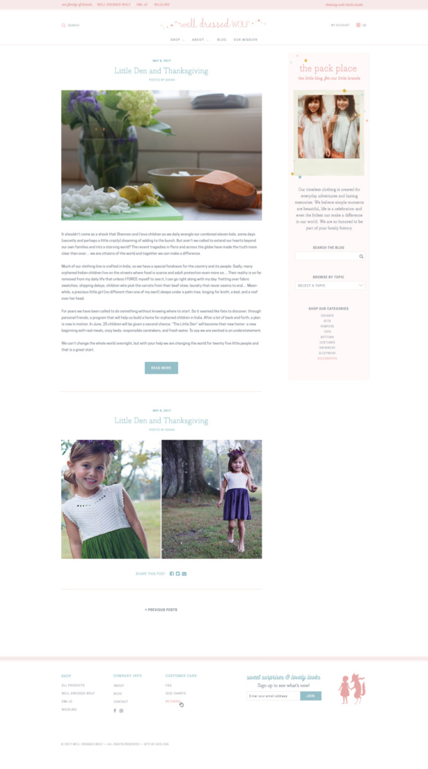 shopify blog design example children's clothing business