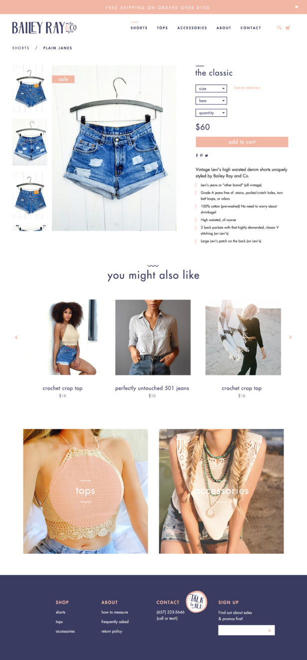 Bailey Ray & Co ecommerce product page design by Megan Gray
