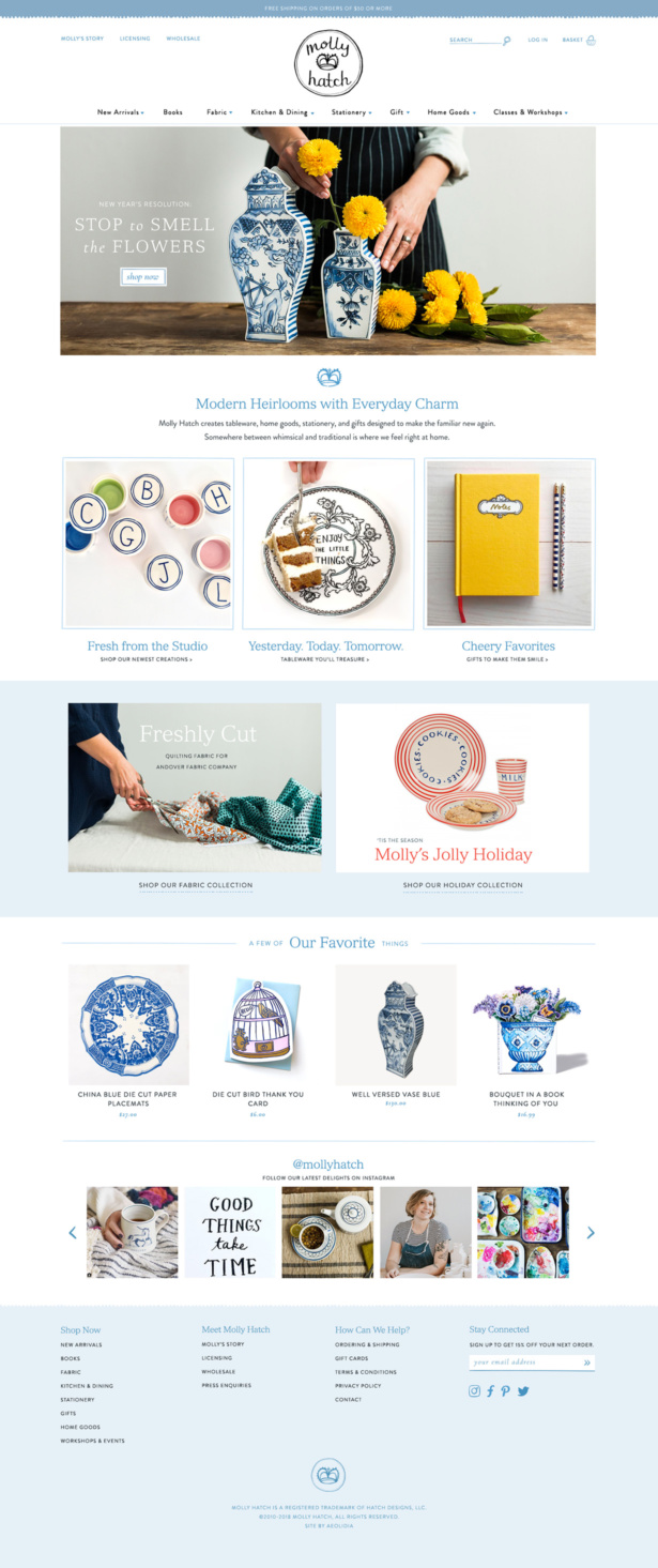 Molly Hatch custom Shopify website for housewares designer