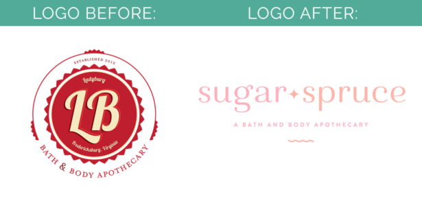 Before and after rebranding a bath and body business