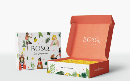 Bosq packaging design for a mom gift box subscription