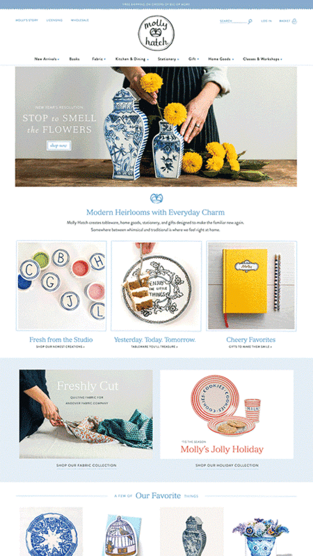 a before and after of the Shopify website transformation we did for ceramic artist Molly Hatch