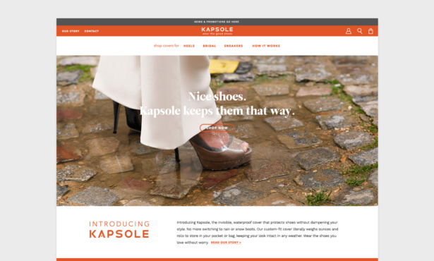 Kapsole custom Shopify website for line of waterproof, invisible shoe covers