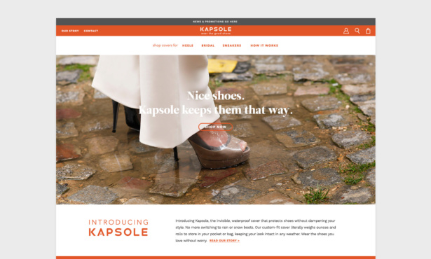 Why You Need to Start With the Logo: Kapsole custom Shopify website for line of waterproof, invisible shoe covers