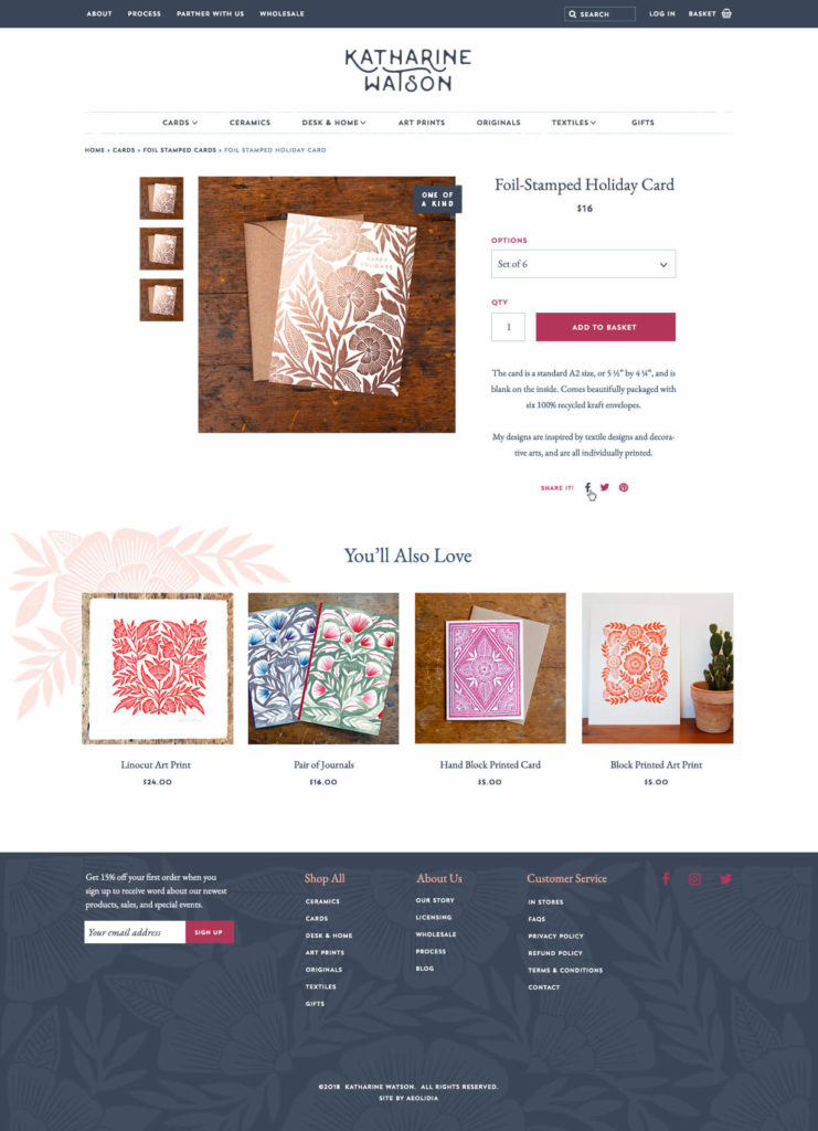 Product page for printmaker Katharine Watson's website.