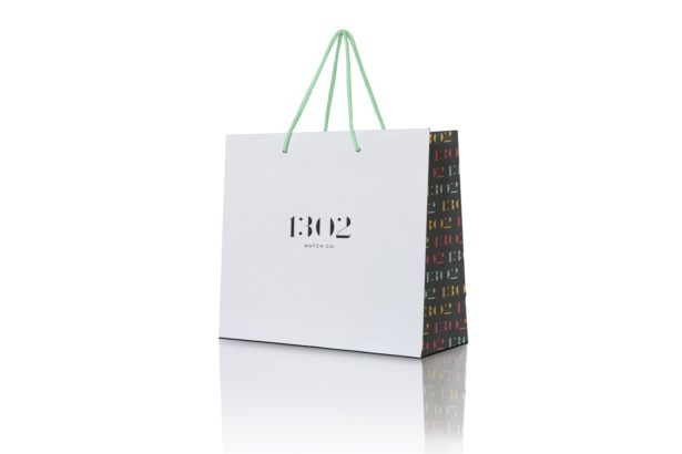1302 packaging design for a leather watch company