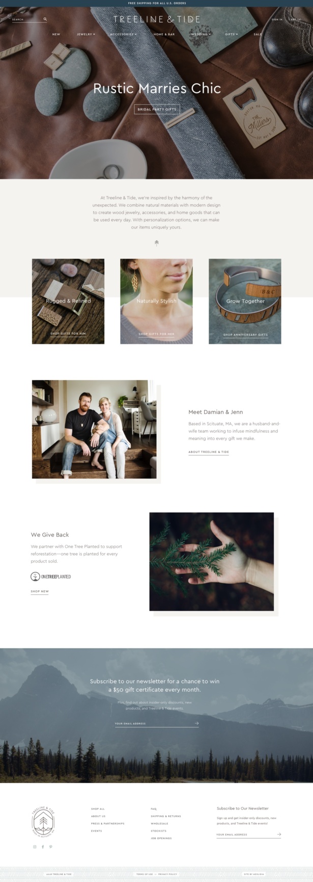 Treeline & Tide custom Shopify website for laser-cut jewelry shop