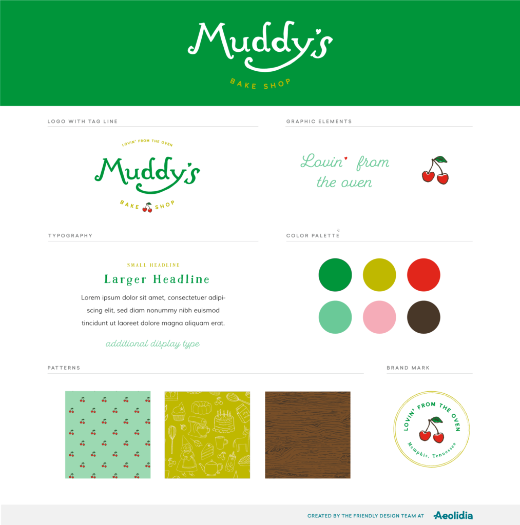 logo and brand identity for a bakery; a fun example of choosing fonts and colors. 