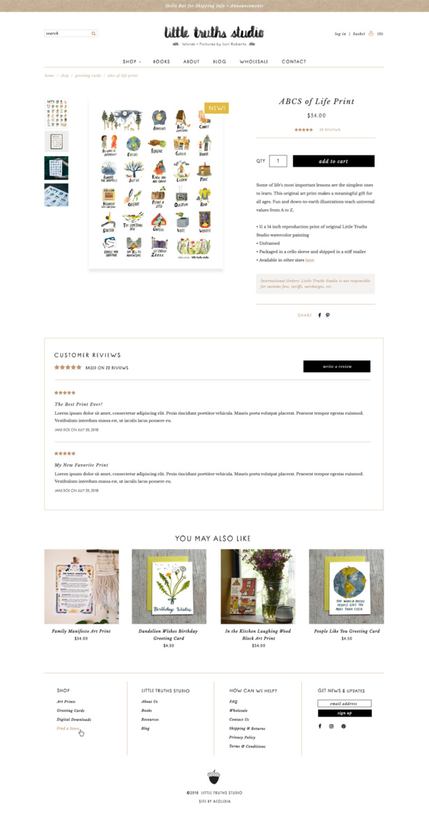Little Truths Studio custom Shopify website for artist and illustrator