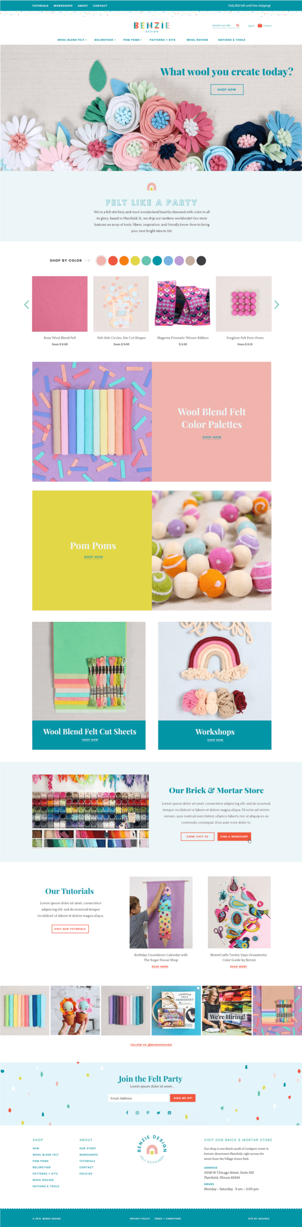 Benzie Designs custom Shopify website for felt supply store