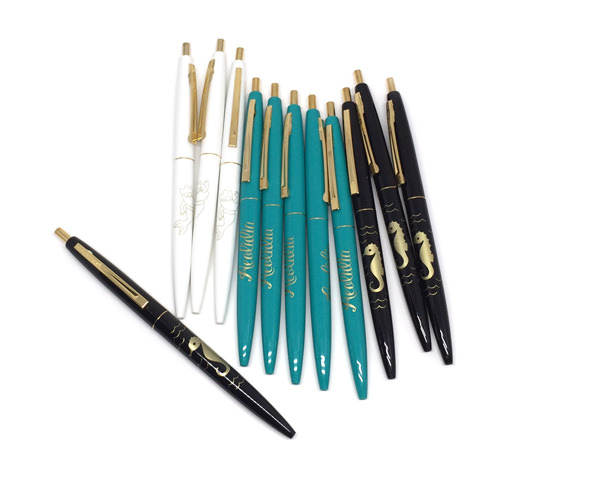 Aeolidia custom logo pens, printed in metallic gold