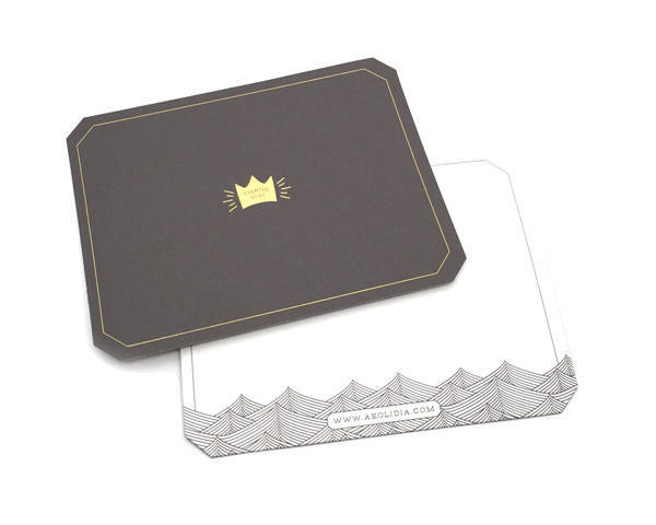Aeolidia thank you cards. Silk screened, die cut, duplexed paper, gold foil